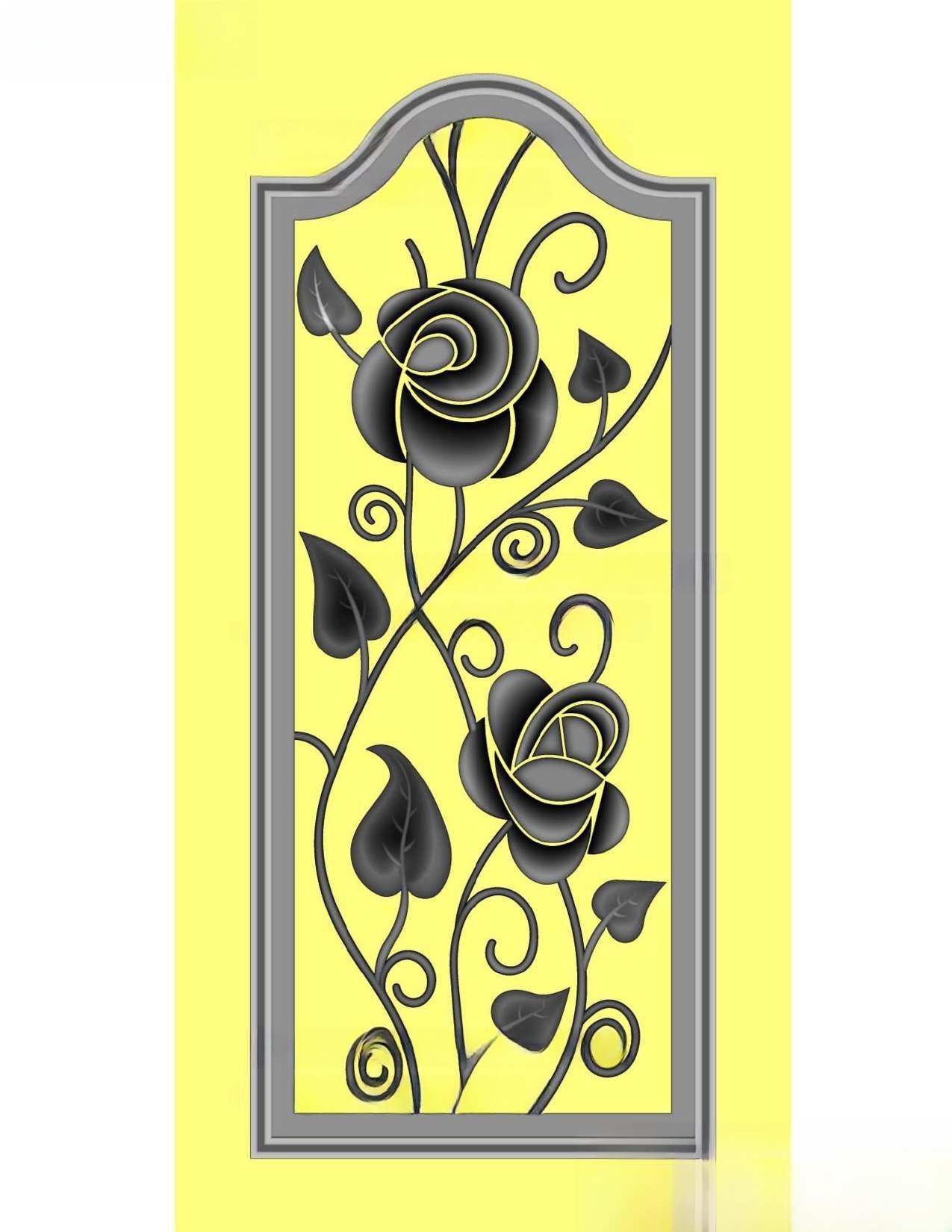 MD - MIX-146 Elegant Floral Rose Motif Decorative Door 3D Relief Model